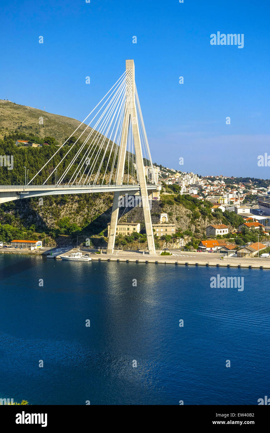 Cable-stayed bridge, Dubrovnik, Dalmatia, Croatia Stock Photo