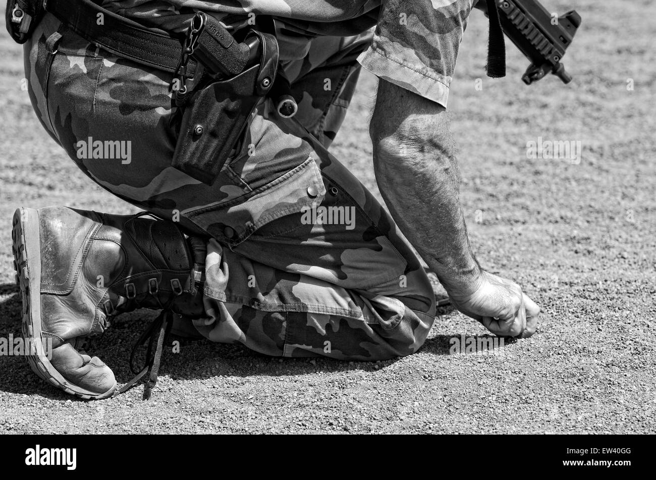Firing exercise with the Group of Gendarmerie Intervention Squads in Reunion island (offshoot of the GIGN) Stock Photo