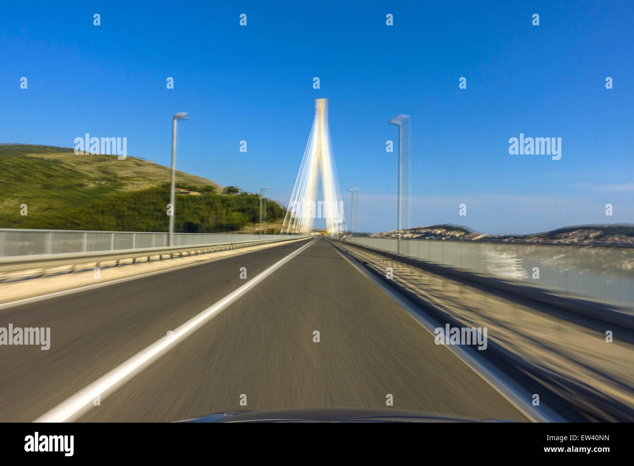 Cable-stayed bridge, most Dr. Franja Tudmana, Dubrovnik, Dalmatia, Croatia Stock Photo