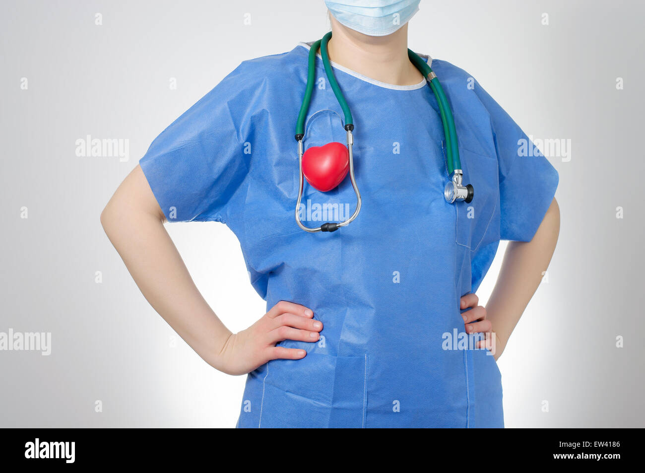Surgeon with a red heart shape and stethoscope Stock Photo