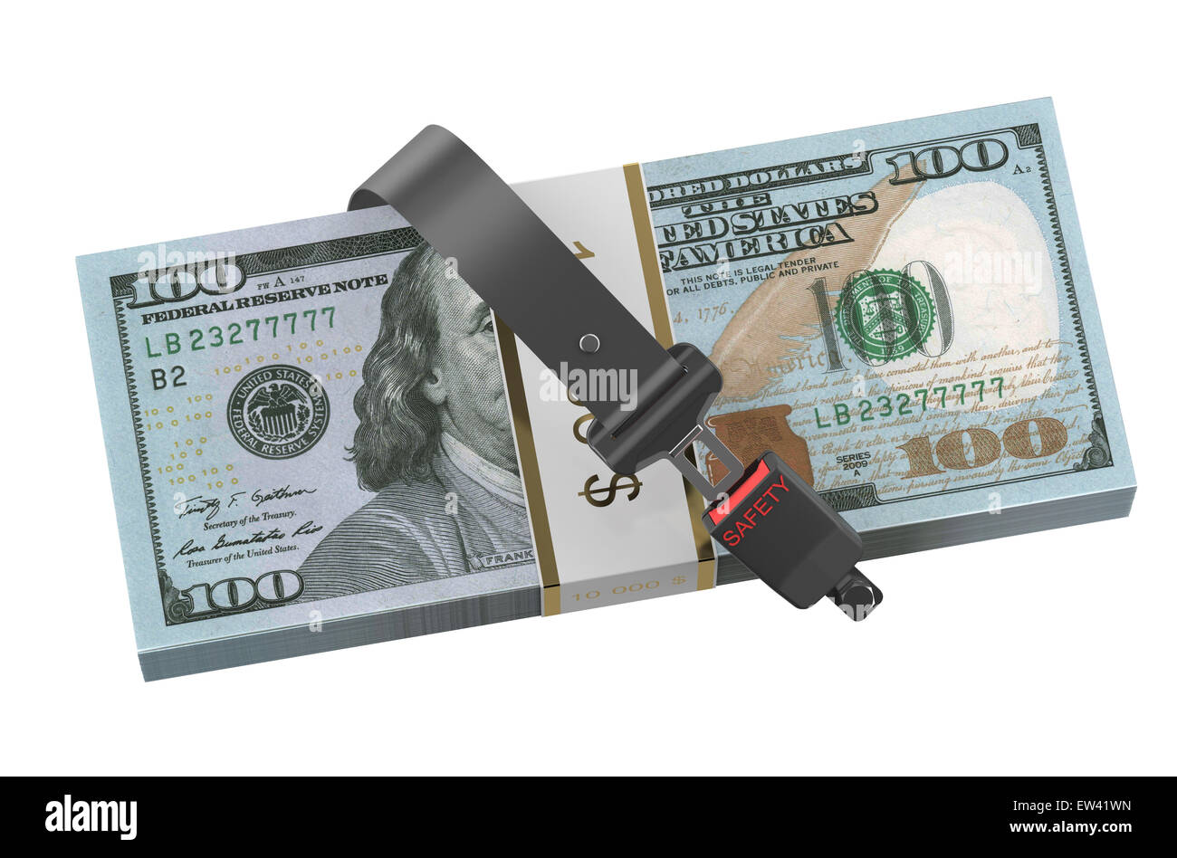 safety money concept, dollars with safety belt Stock Photo