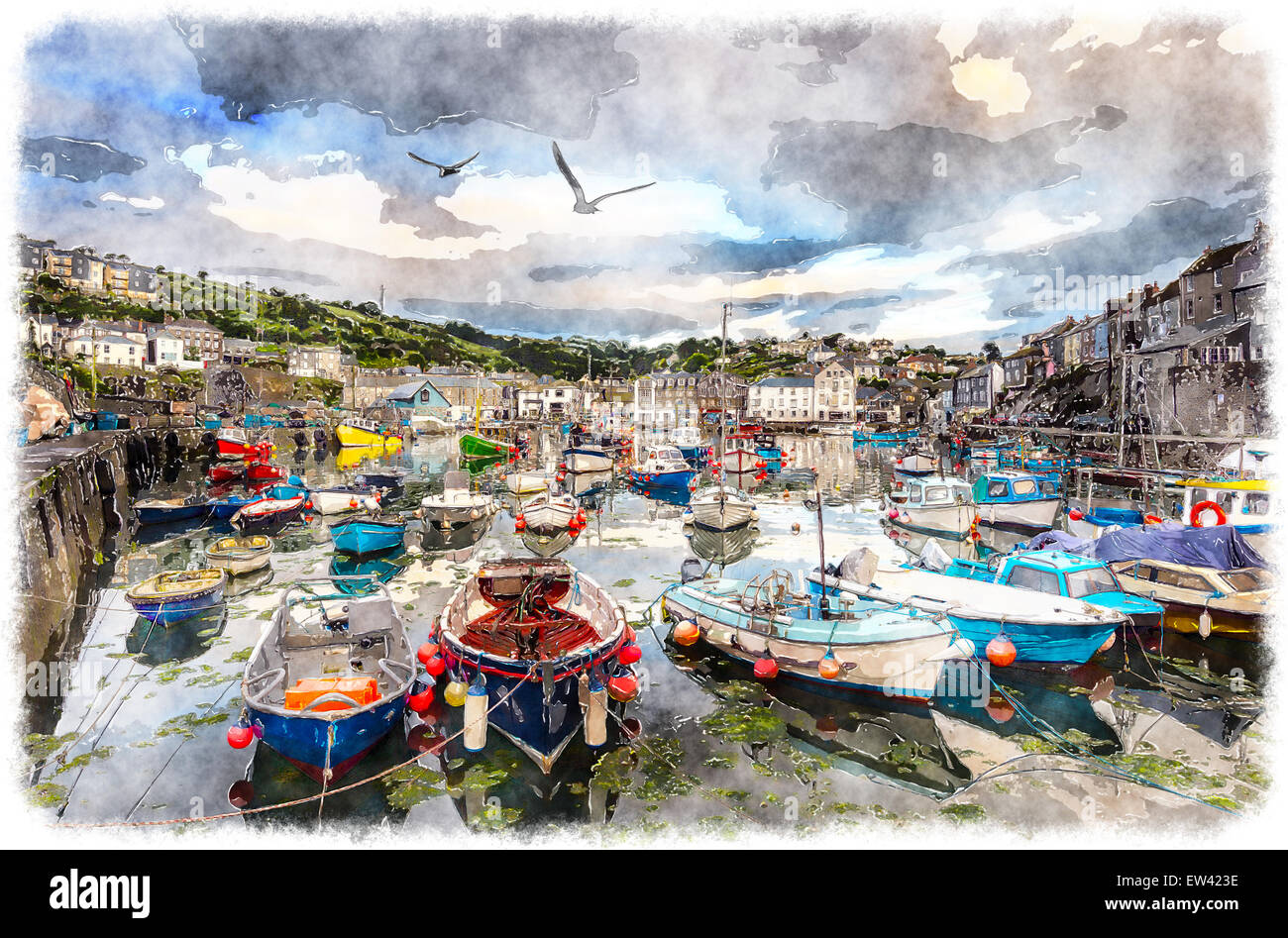 Boats in the harbour at Mevagissey on the south coastof Cornwall near St Austell Stock Photo