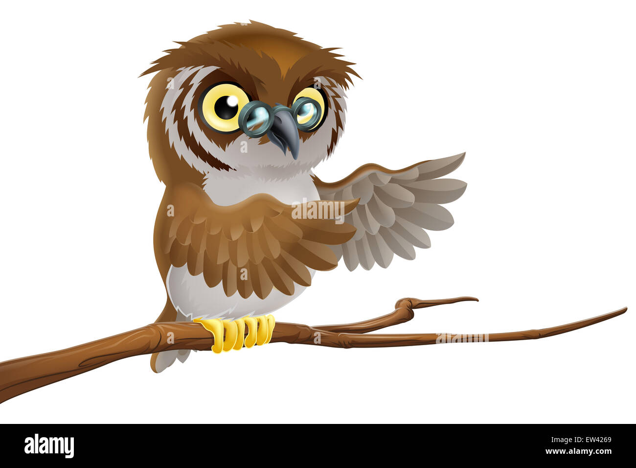 An illustration of a cartoon owl wearing glasses Stock Photo