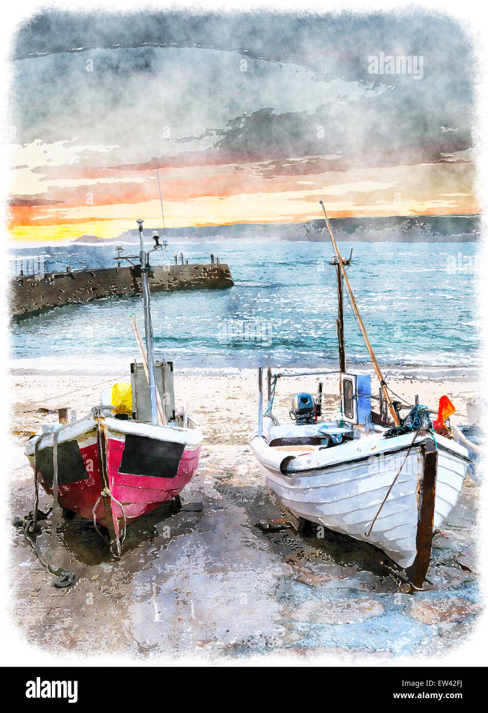 Fishing boats on the beach at Sennen Cove near Land's End in Cornwall ...