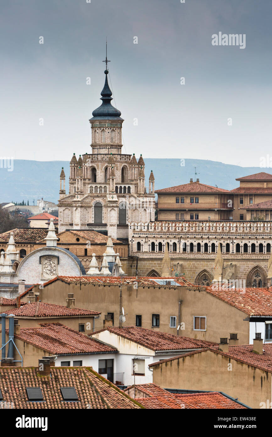 View across the medieval city of Tarazona to the Cathedral Stock Photo