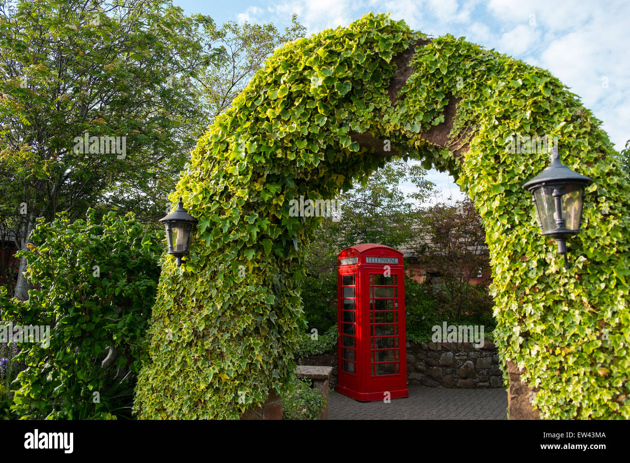 A view of a telephone box at the Mill Forge Hotel in Gretna Green, Cumbria Stock Photo