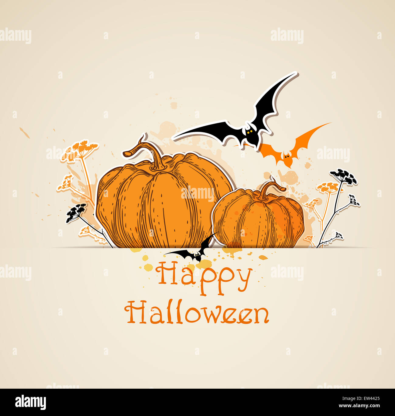 Halloween background with pumpkins and bats Stock Photo - Alamy