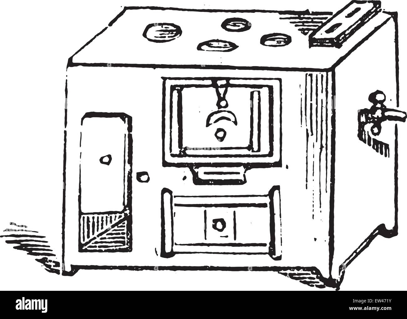 Belgian portable stove, vintage engraved illustration. Stock Vector