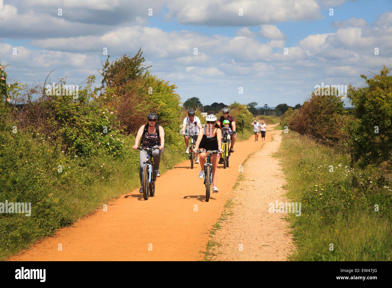 A group of leisure cyclists using the Hayling Billy trail on a summers day Stock Photo