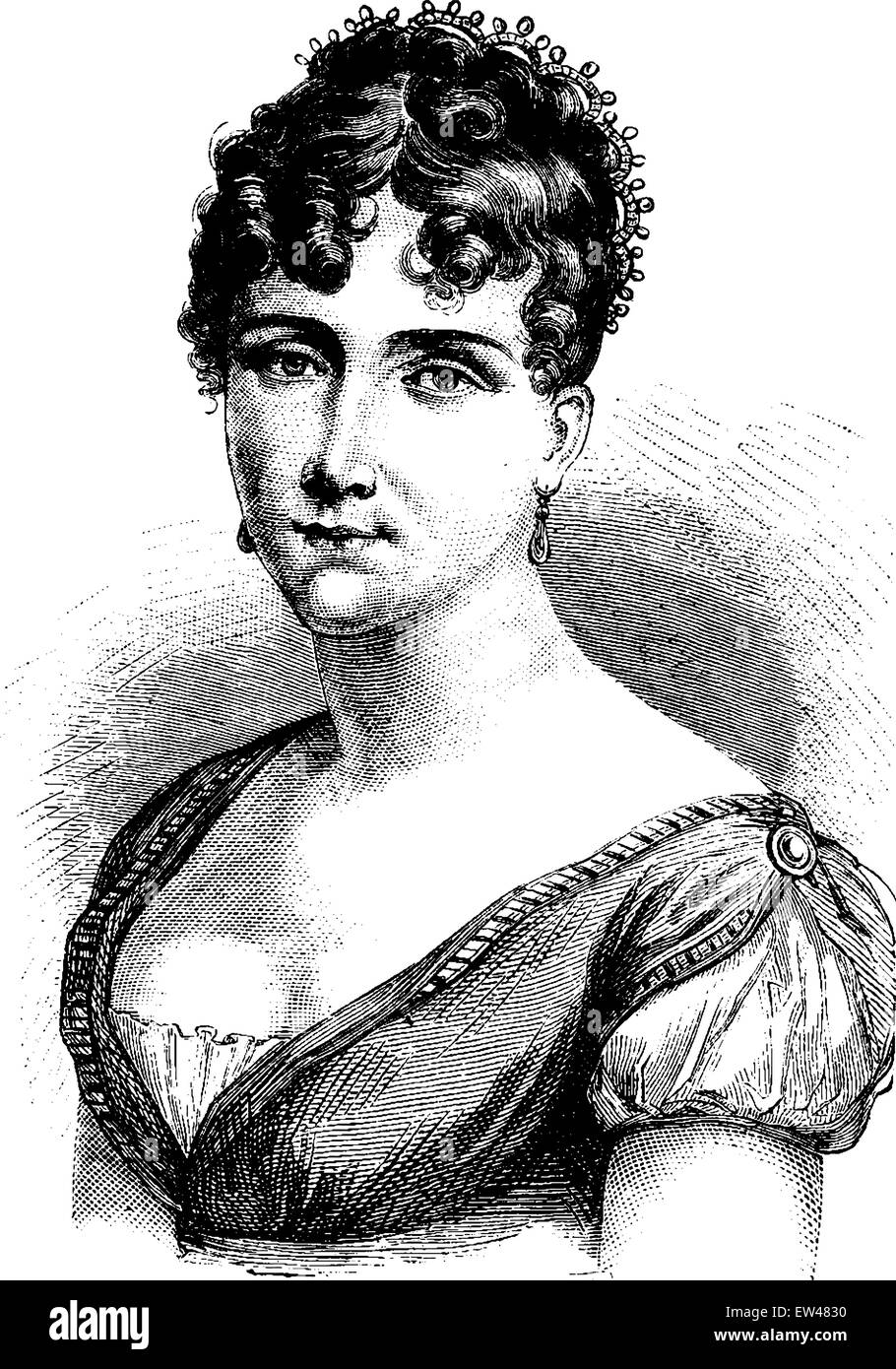 Hortense de Beauharnais, vintage engraved illustration. History of France – 1885. Stock Vector