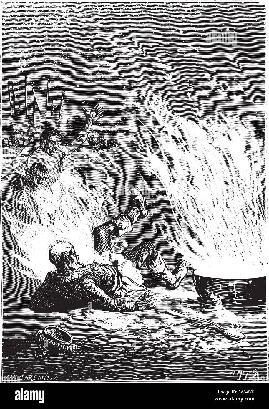 The king had caught fire like an oil tank, vintage engraved