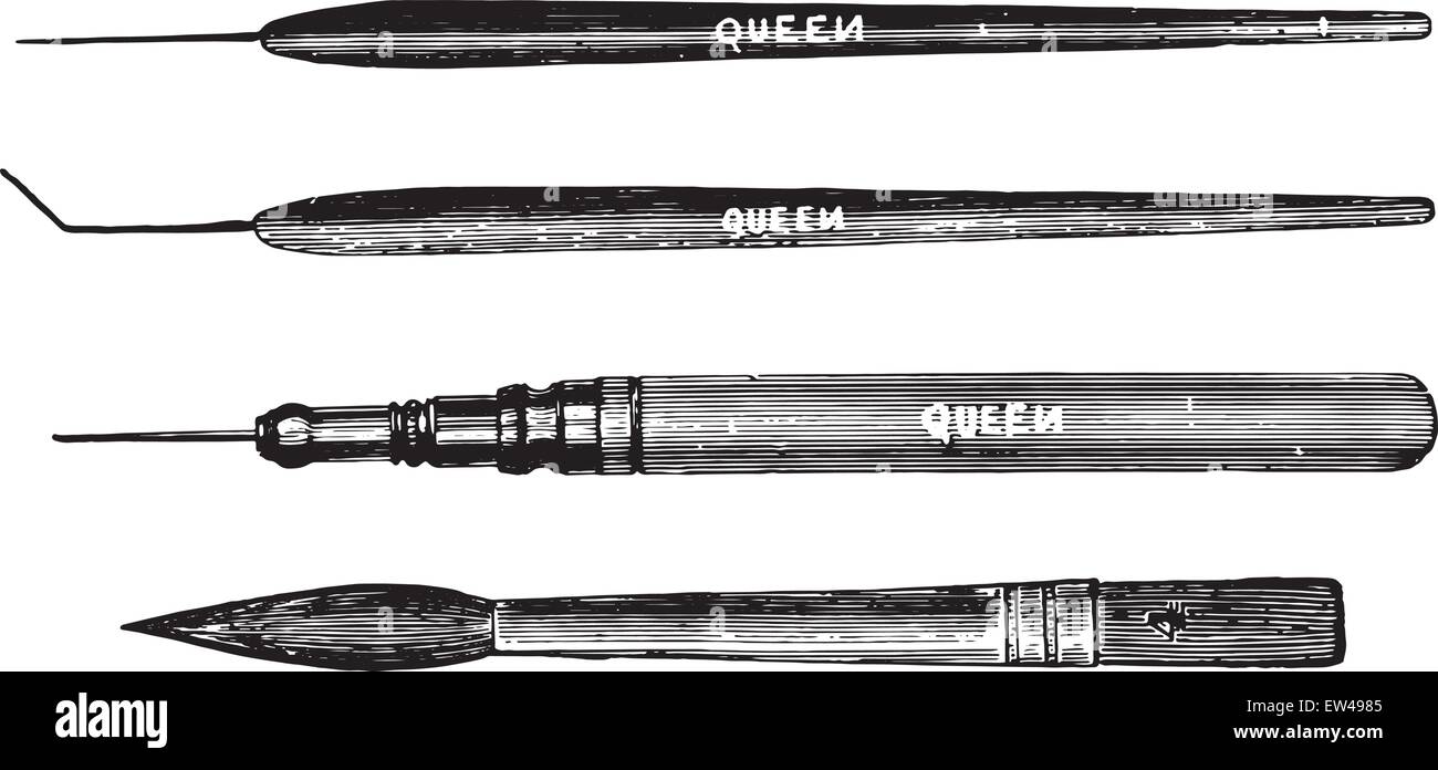 Needles and brush suitable for handling section, vintage engraved