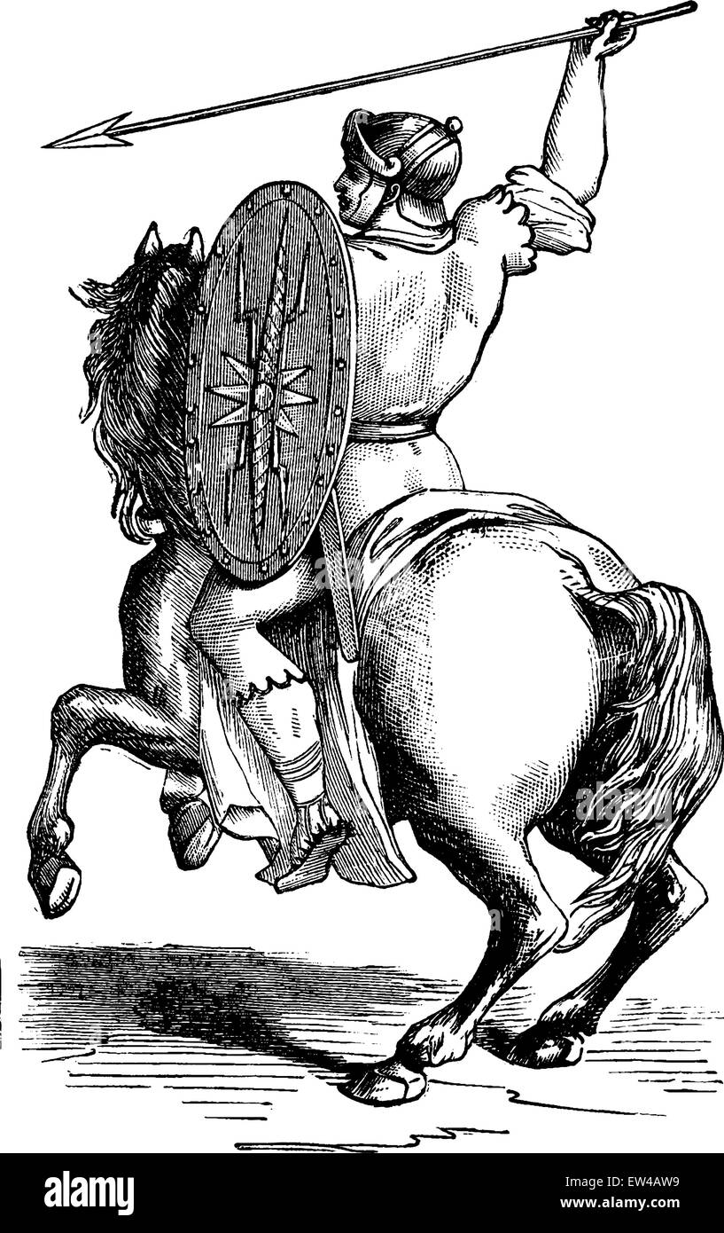 Roman rider shoes of Caliga clavata, vintage engraved illustration. Industrial encyclopedia E.-O. Lami - 1875. Stock Vector