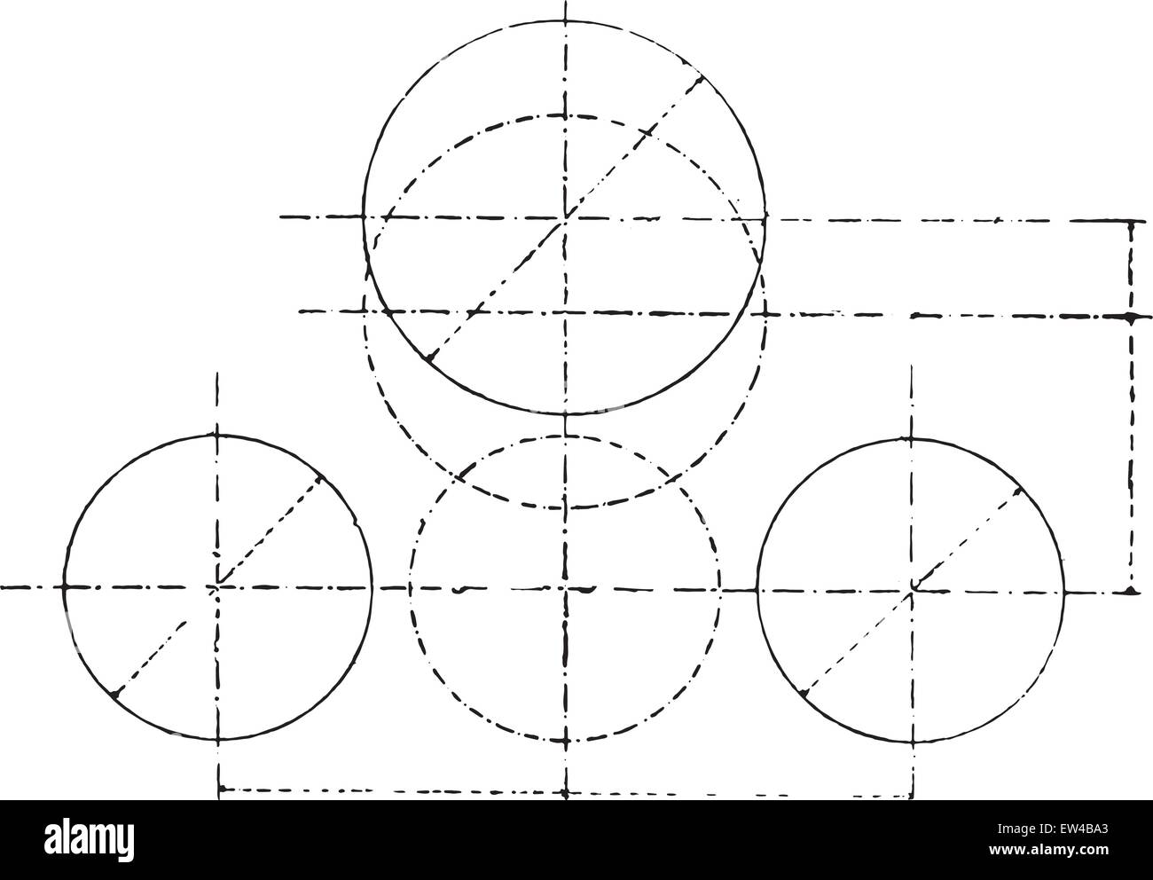 Bending machine, Theoretical section showing the positions that can occupy the cylinders, vintage engraved illustration. Industrial encyclopedia E.-O. Lami - 1875. Stock Vector