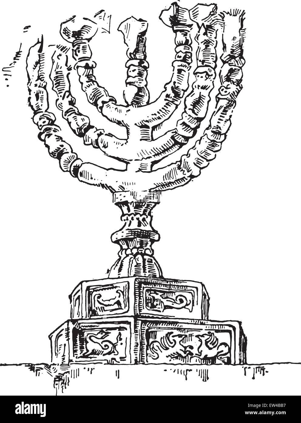Chandelier has seven branches of Hebrews, vintage engraved illustration. Industrial encyclopedia E.-O. Lami - 1875. Stock Vector