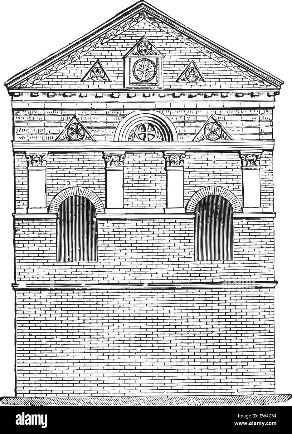 Church of St. John in Poitiers, vintage engraved illustration. Industrial encyclopedia E.-O. Lami - 1875. Stock Vector