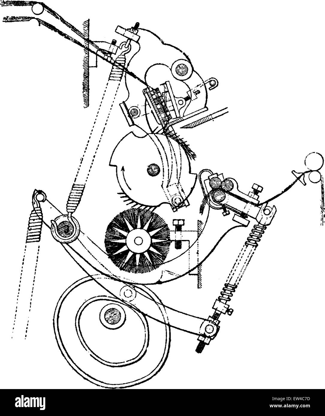 Section of a wool comber Heilman, vintage engraved illustration. Industrial encyclopedia E.-O. Lami - 1875. Stock Vector