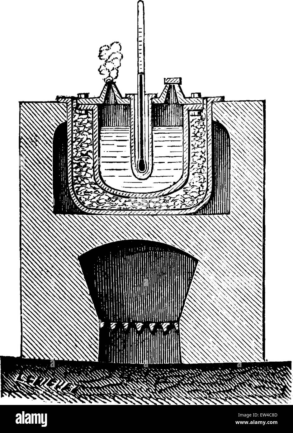 Preparation of red phosphorus, vintage engraved illustration. Industrial encyclopedia E.-O. Lami - 1875. Stock Vector