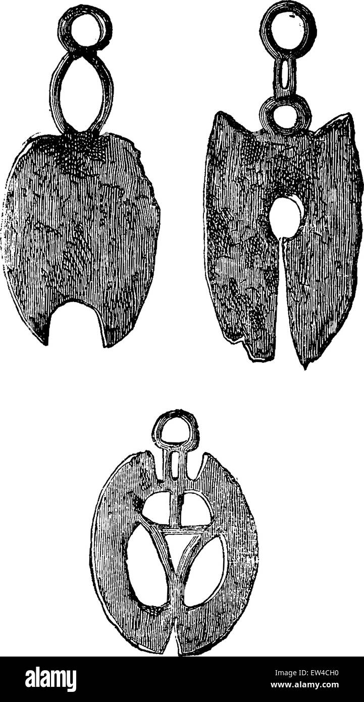 Gallic razors, vintage engraved illustration. Industrial encyclopedia E ...