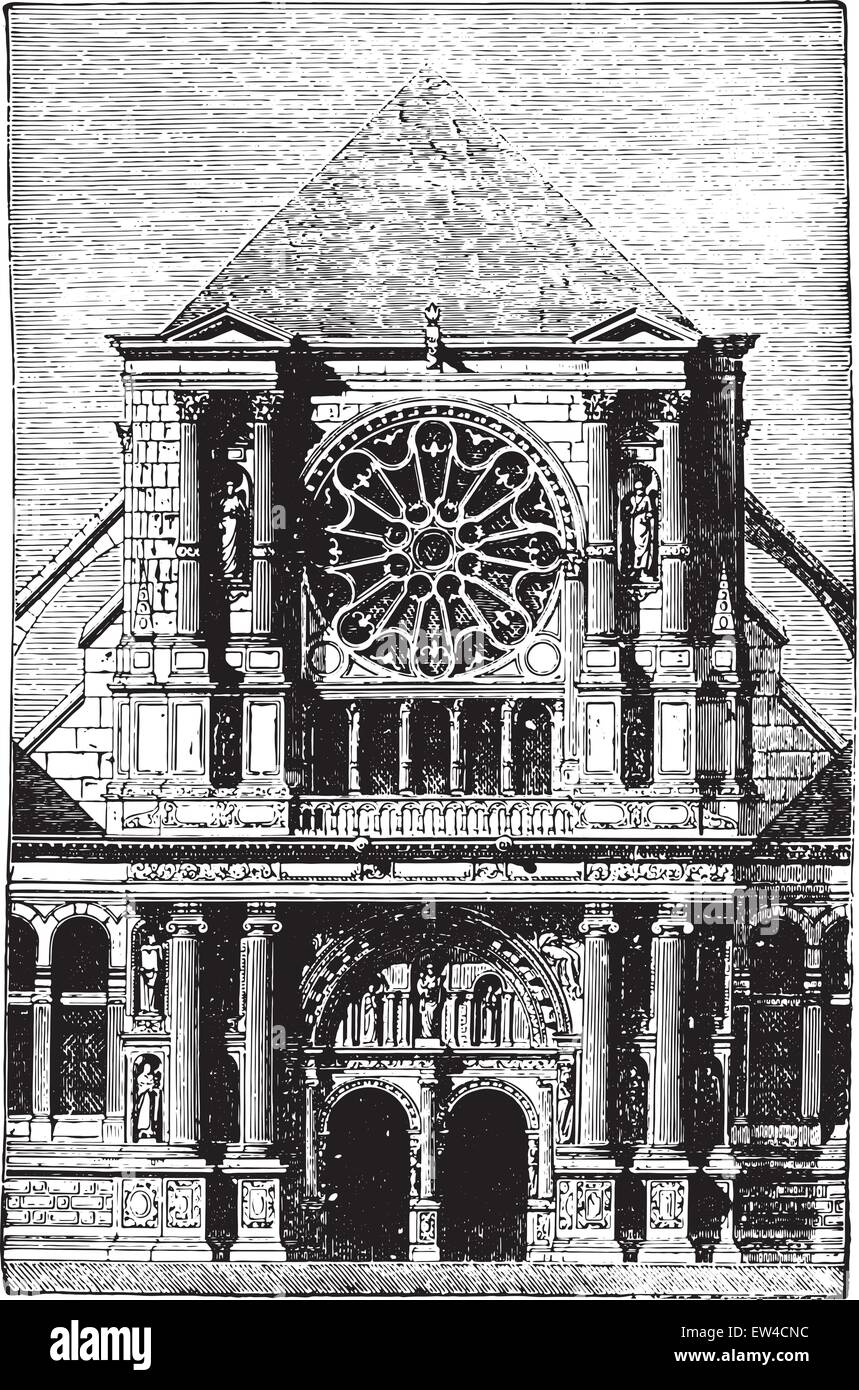 St. Clotilde Andelys portal, vintage engraved illustration. Industrial encyclopedia E.-O. Lami - 1875. Stock Vector