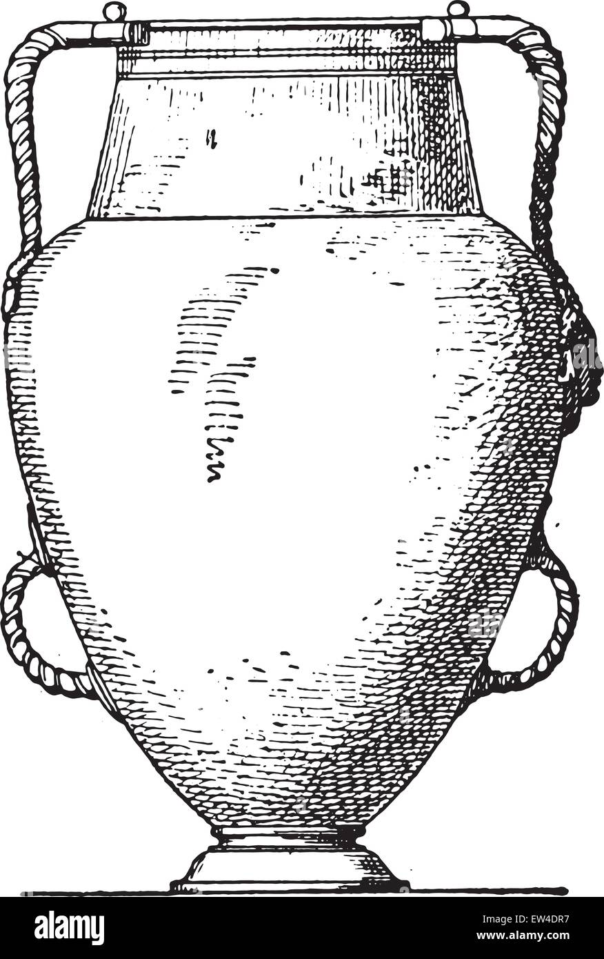 Vase with four handles, vintage engraved illustration Stock Vector