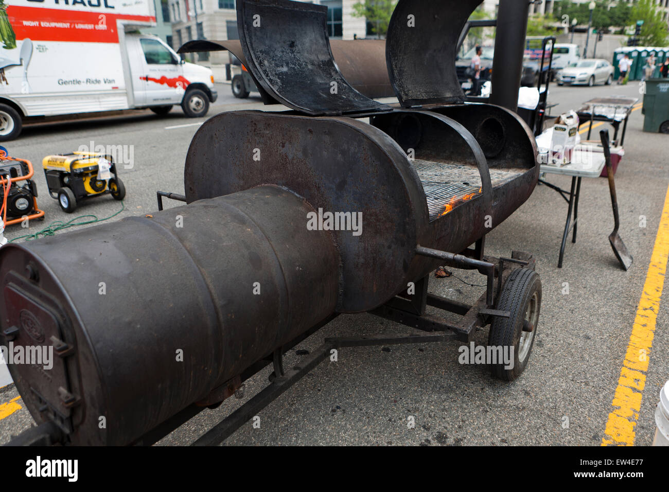 Large drum charcoal grill USA Stock Photo Alamy
