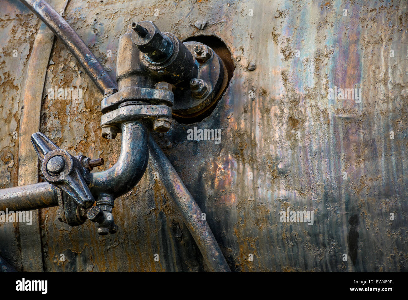 rusty old industrial pipe and valve copy space Stock Photo