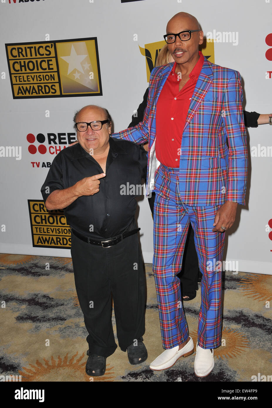BEVERLY HILLS, CA - JUNE 20, 2011: Danny DeVito & RuPaul (right) at the 2011 Critics' Choice Television Awards at the Beverly Hills Hotel. Stock Photo