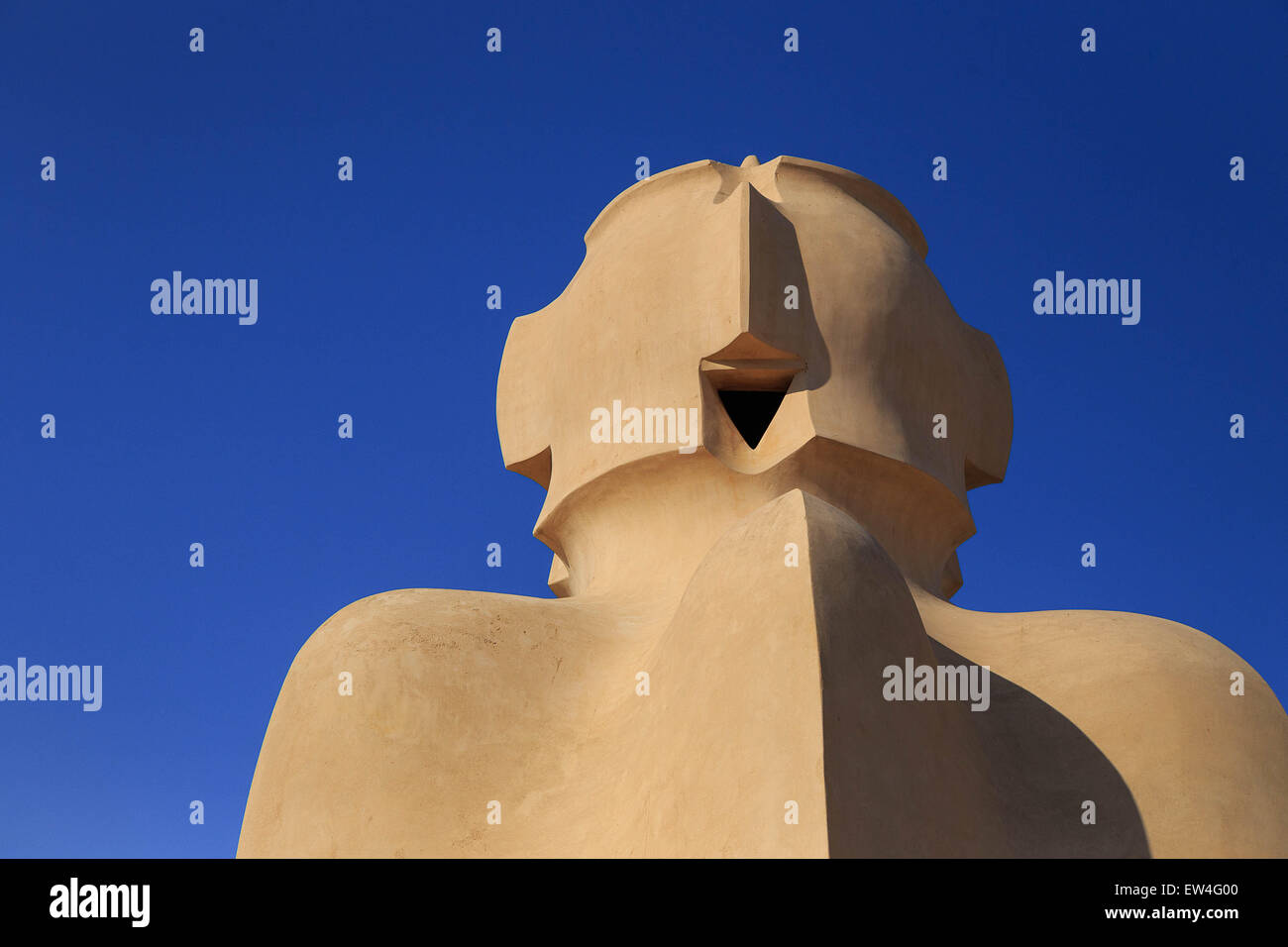 Chimneys on the rooftop of La Pedrera, Casa Milà by the architect Antoni Gaudi in Barcelona, Catalonia, Spain Stock Photo