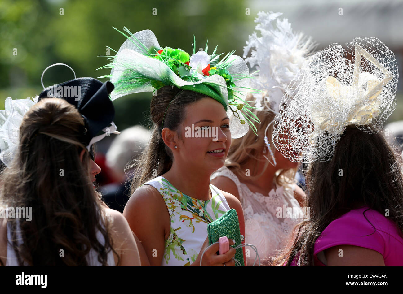 Ascot, Berkshire, UK. 17th June, 2015. 17th June, 2015. Ladies wearing a fascinator is seen during day 2 of Royal Ascot 2015 in Ascot, Great Britain on June 17, 2015. Credit:  Han Yan/Xinhua/Alamy Live News Stock Photo