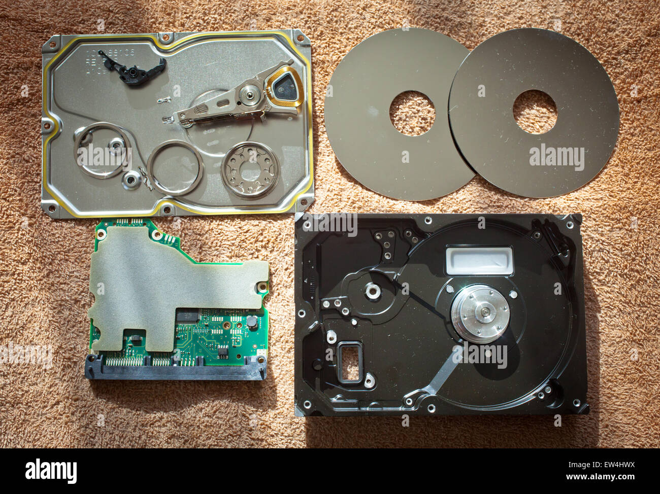 The internals of a computer hard drive readwrite heads, disc