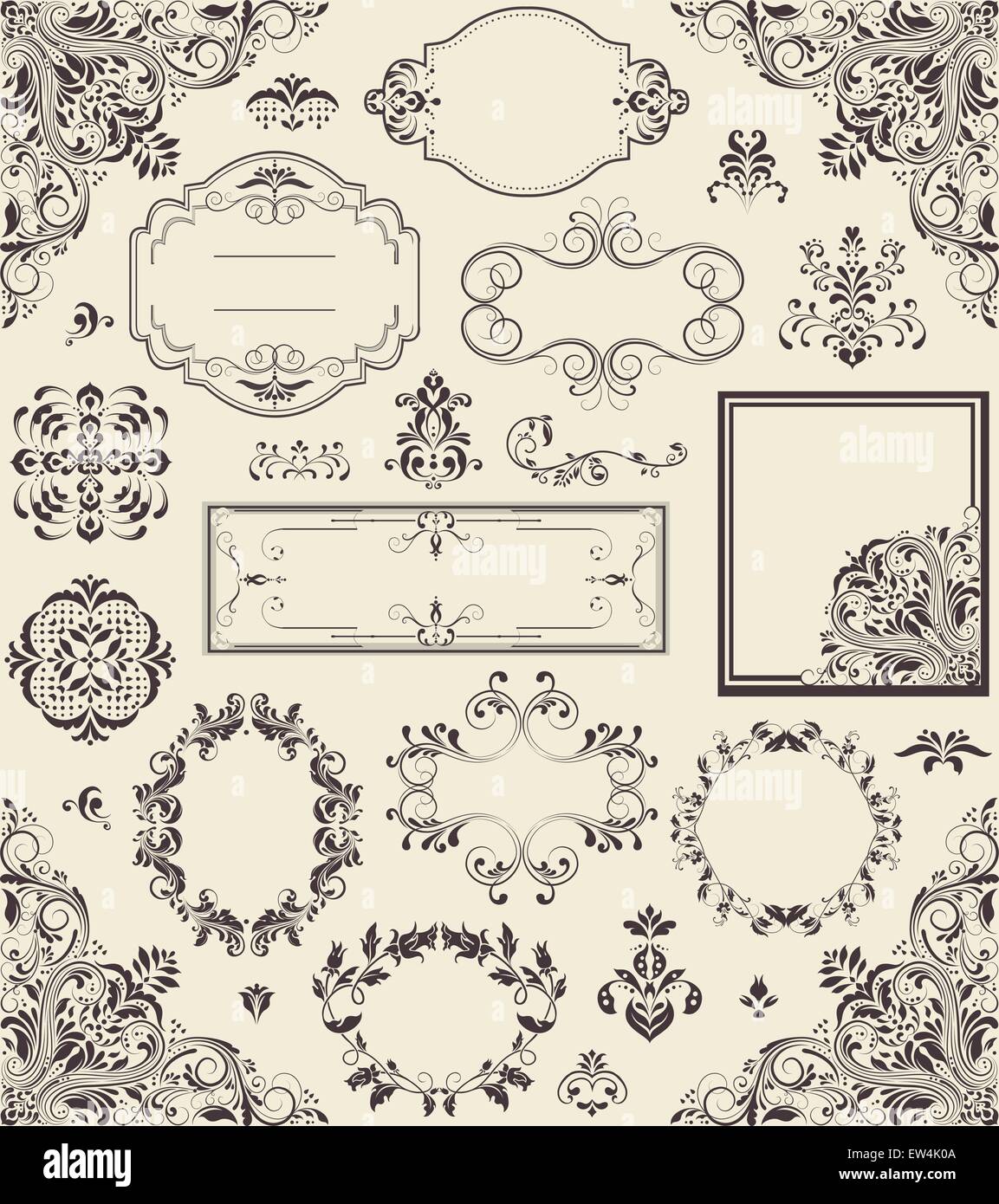 Various vintage label and border elements with ornate elegant retro ...