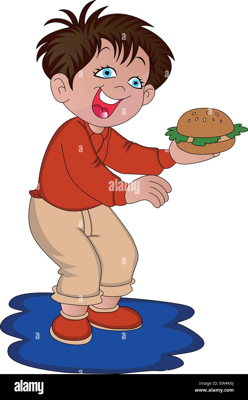 Vector illustration of happy boy holding burger Stock Vector Image