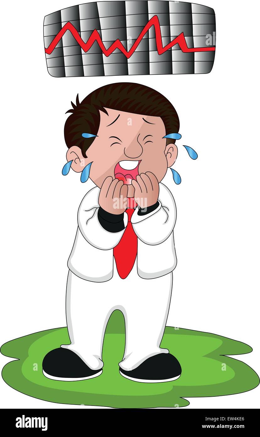 Vector illustration of crying businessman with graph of stock market crash. Stock Vector