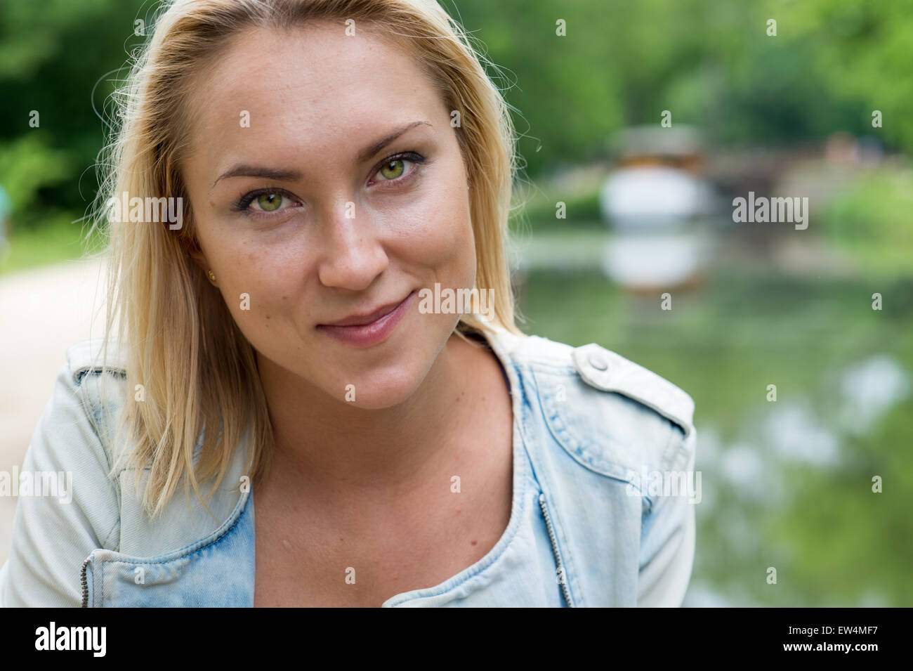 Carderock / Great Falls Maryland, Potomac River- portrait of blond woman by  C&O canal Stock Photo