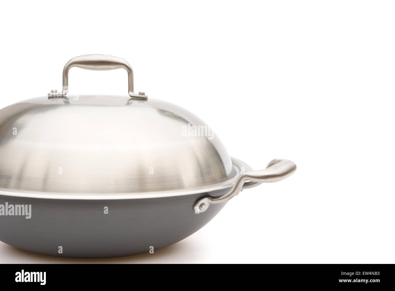 side view wok with lid on white with clipping path Stock Photo