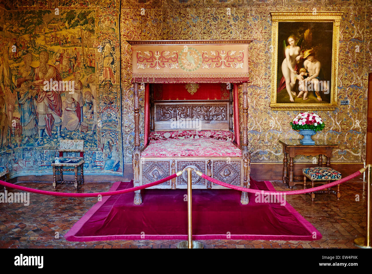 France, Indre-et-Loire,  Chenonceau Castle and the Cher river, Catherine de Medicis's Bedroom Stock Photo