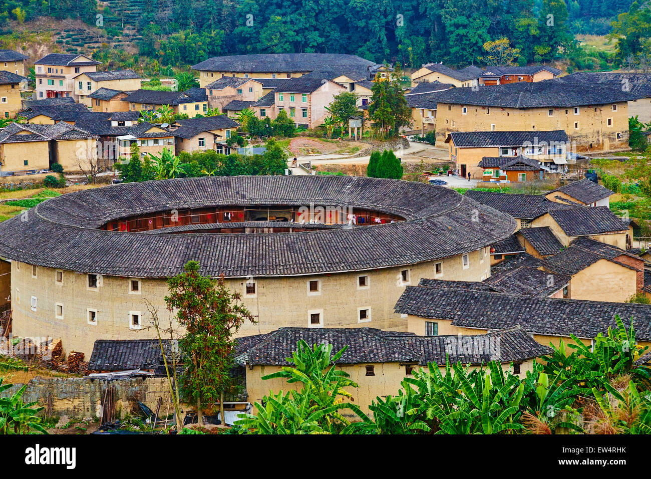 China, Fujian province, Hekeng village, Tulou mud house. well known as the Hakka Tulou region, in Fujian. In 2008, UNESCO grante Stock Photo