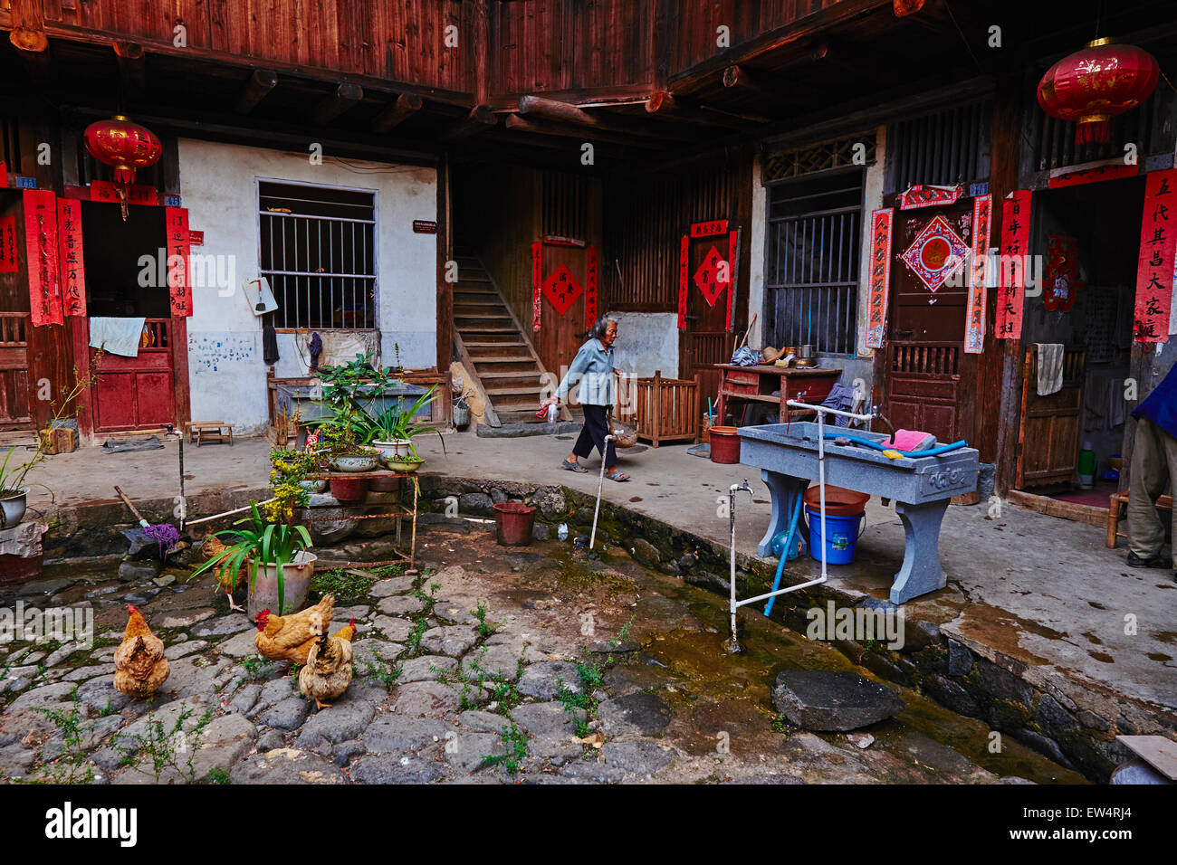 China, Fujian province, Hekeng village, Tulou mud house. well known as the Hakka Tulou region, in Fujian. In 2008, UNESCO grante Stock Photo