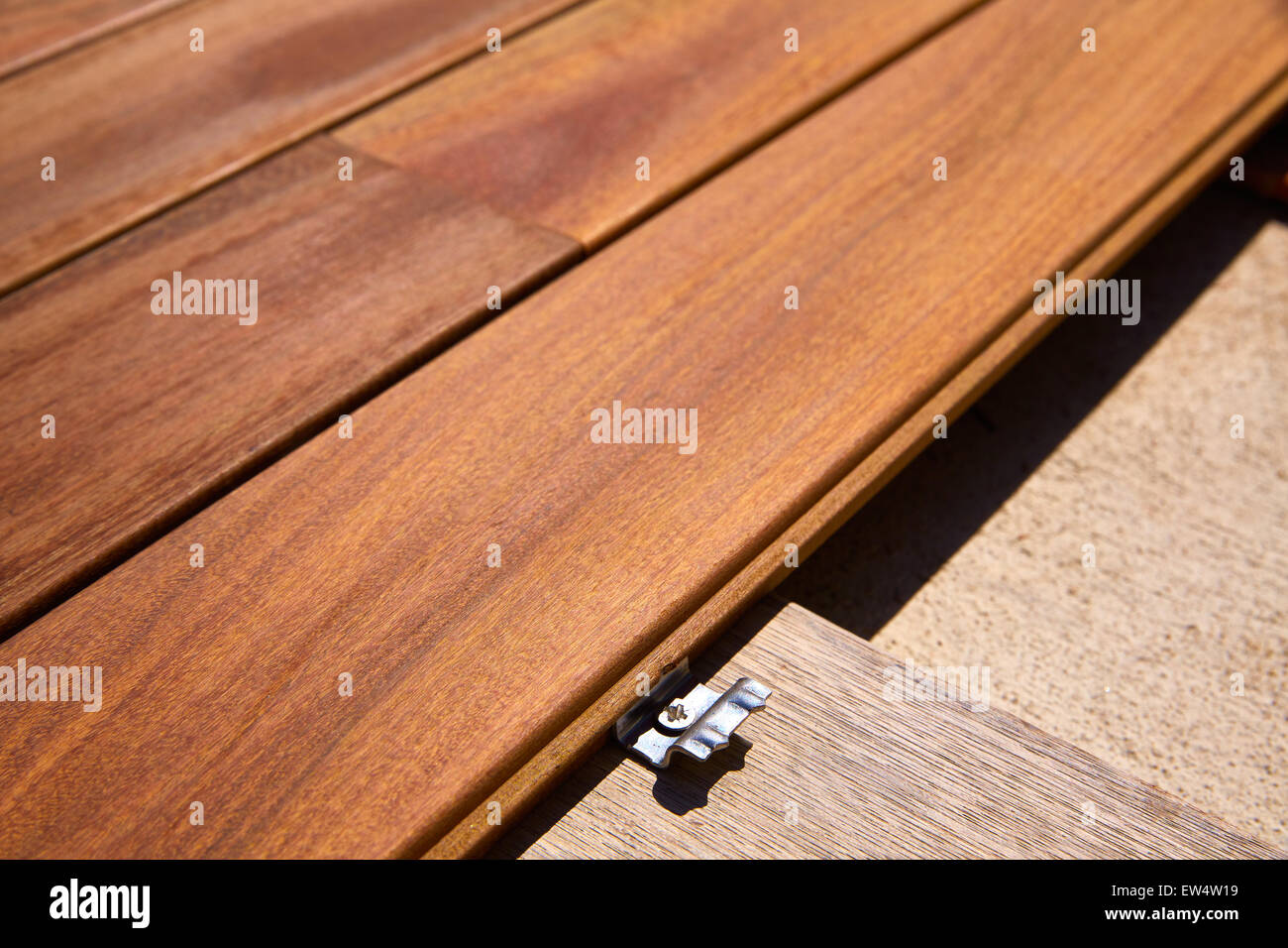Ipe teak decking deck wood installation clips fasteners Stock Photo Alamy