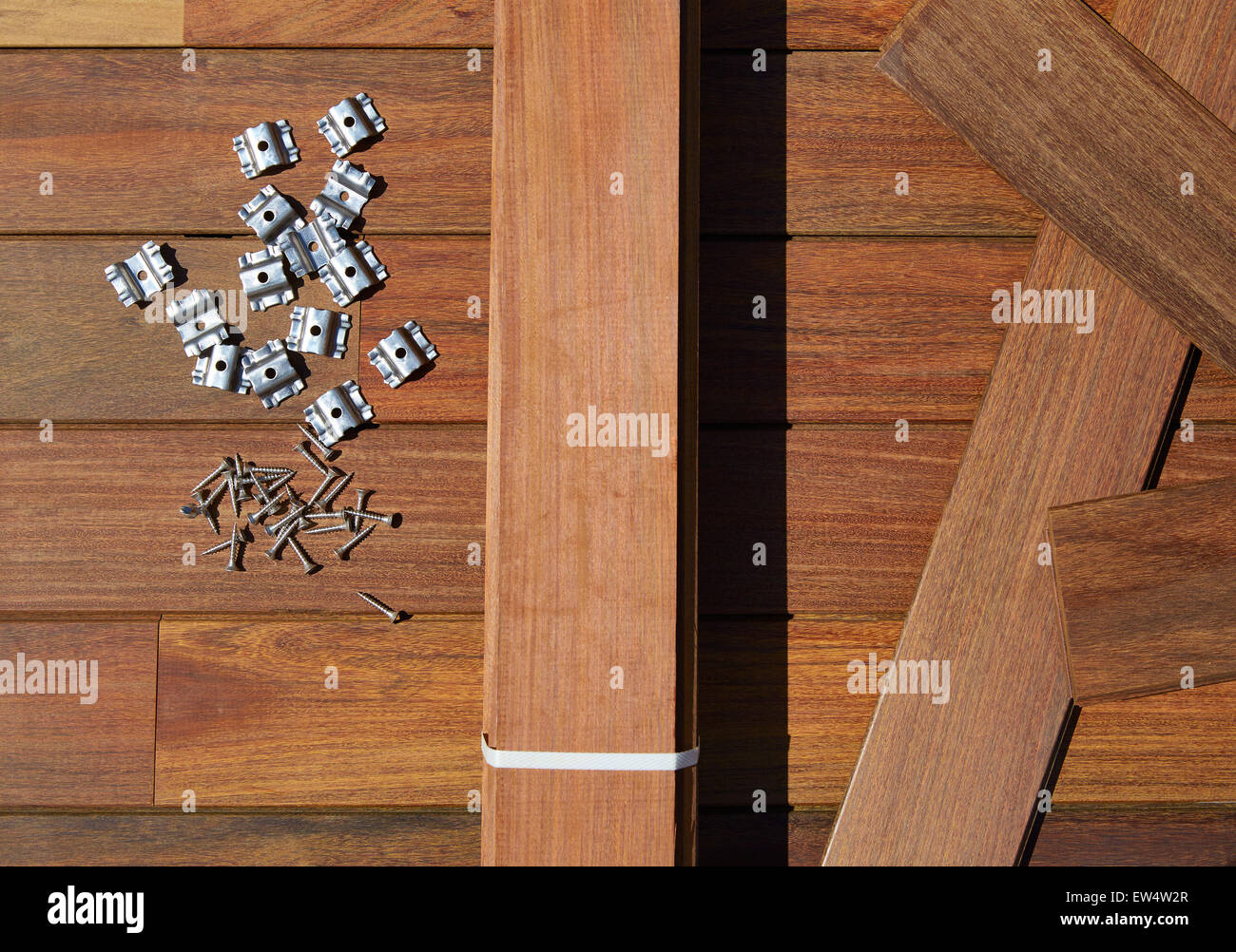 Ipe decking deck wood installation screws clips and fasteners Stock