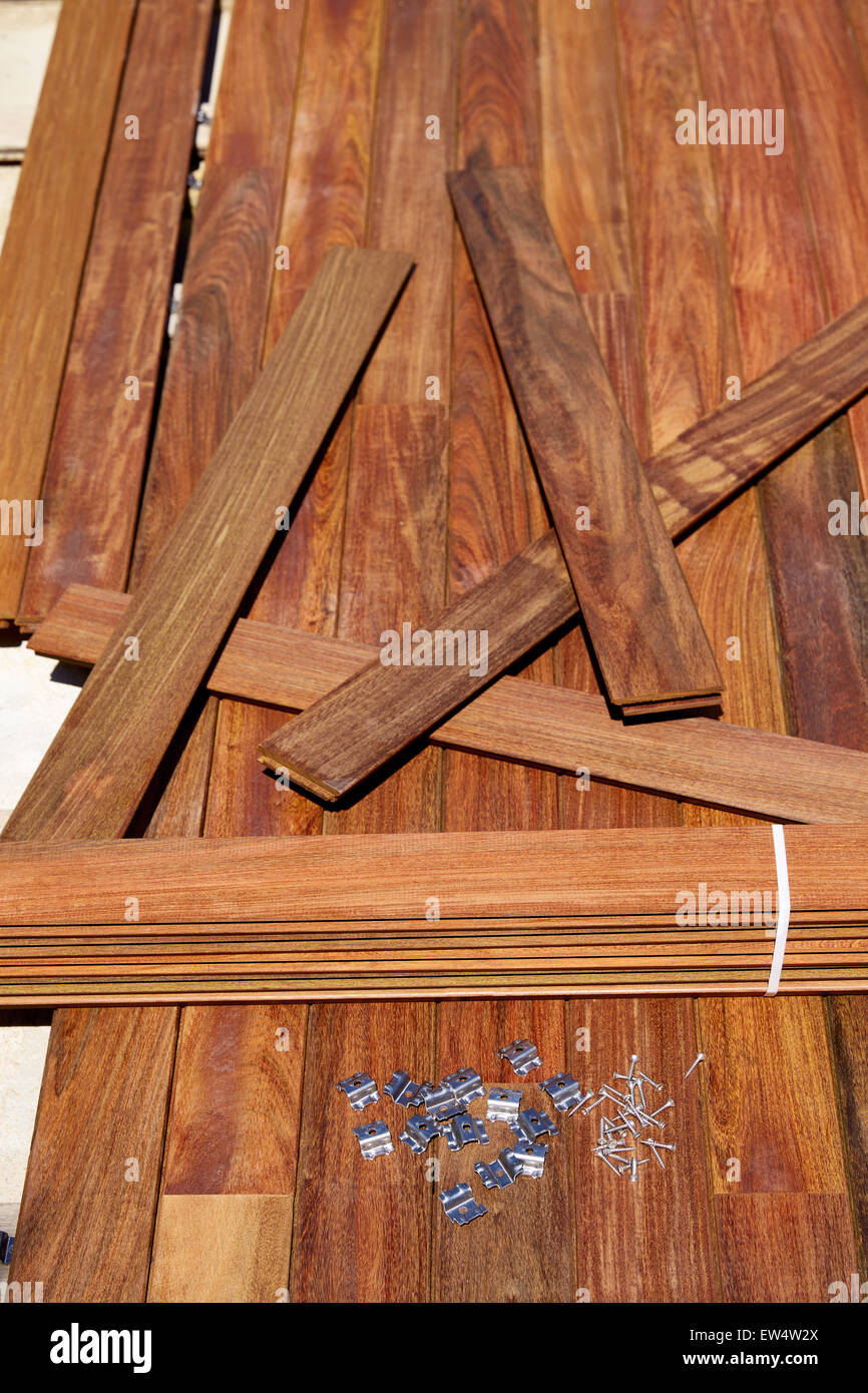 Ipe decking deck wood installation screws clips and fasteners Stock