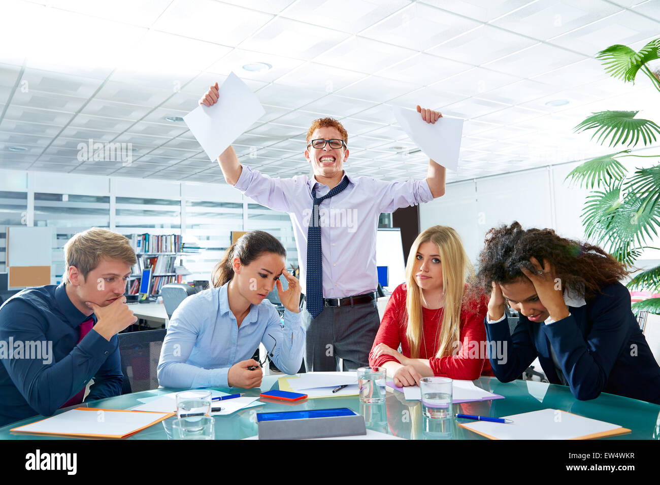 business meeting sad expression bad negative gesture young teamwork