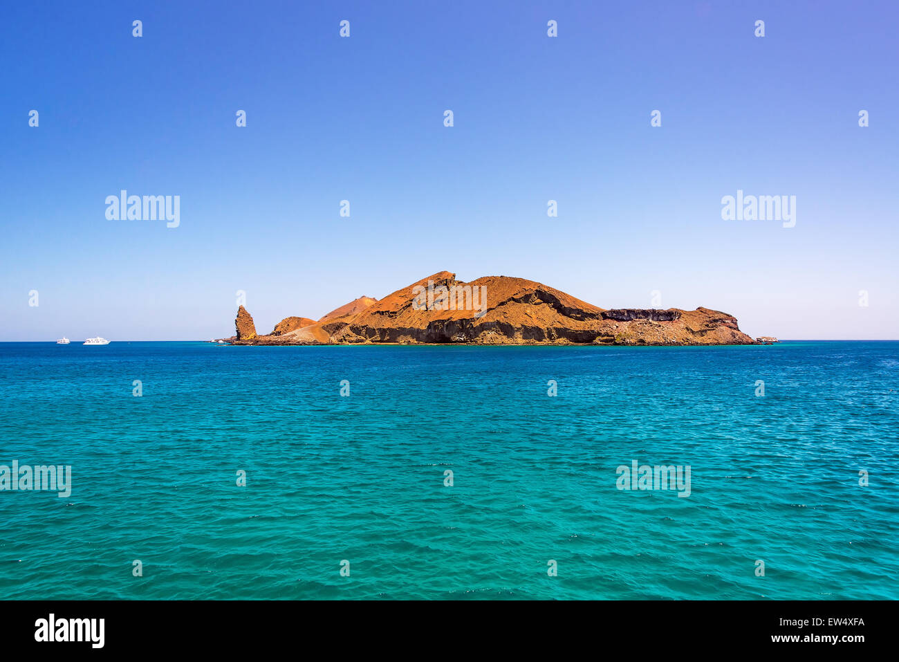 Wide angle view of Bartolome Island and Pinnacle Rock in the Galapagos Islands in Ecuador Stock Photo