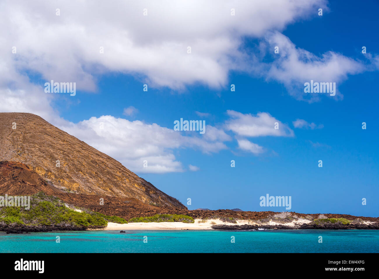 View of a hill and a beach of Santiago Island in the Galapagos Islands in Ecuador Stock Photo