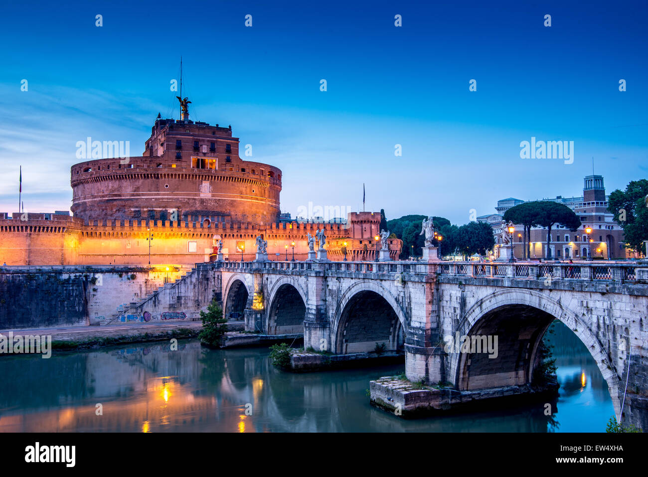 castel sant'angelo on the banks of the RIver Tiber in Rome.  Built by Emperor Hadrian as his mausoleum Stock Photo