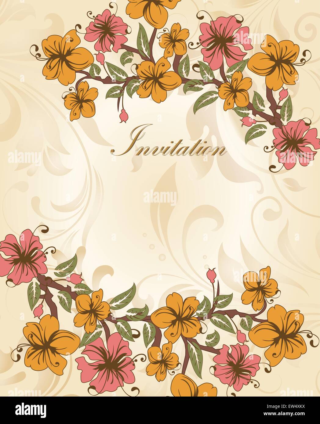 Vintage invitation card with ornate elegant retro abstract floral ...