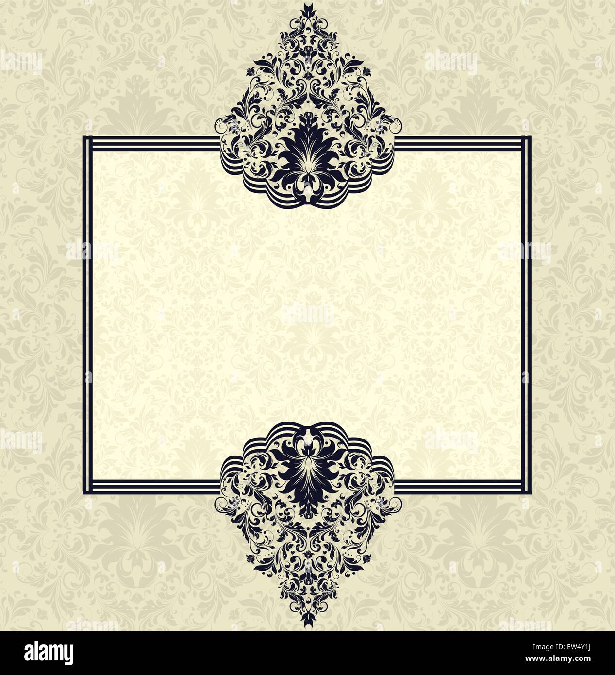 Vintage invitation card with ornate elegant retro abstract floral ...