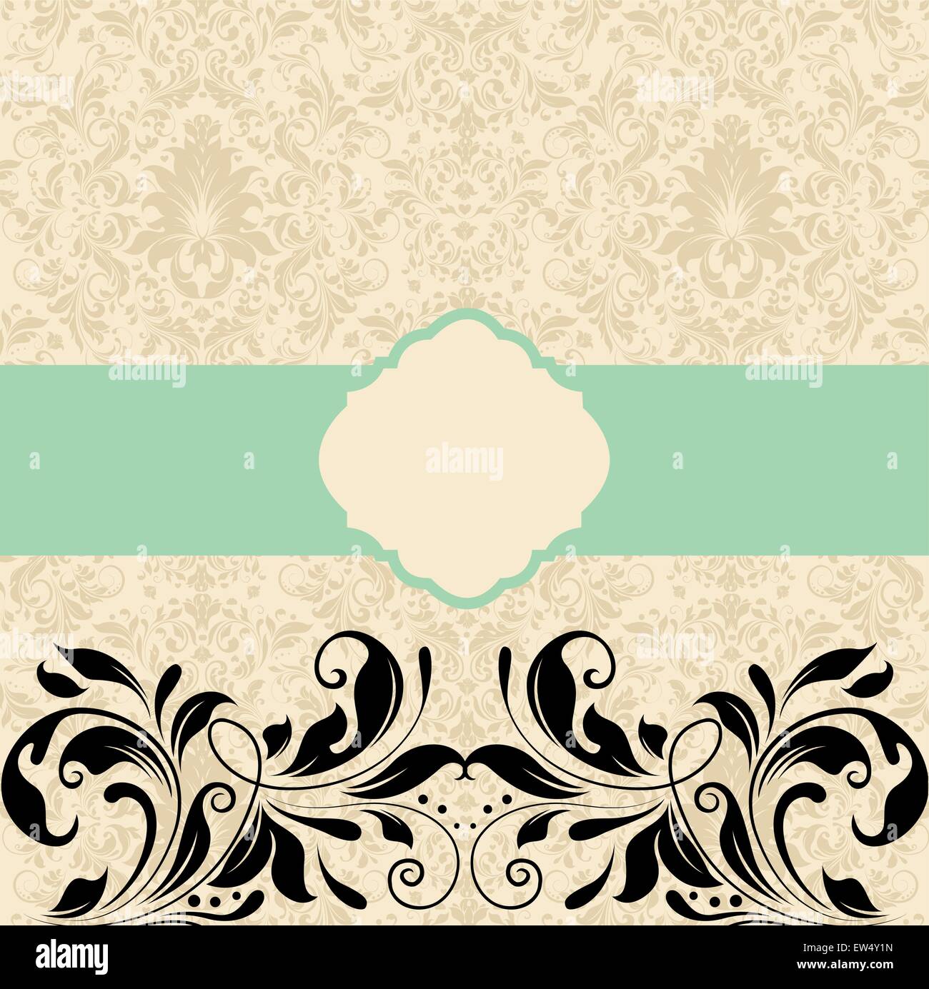 Vintage invitation card with ornate elegant retro abstract floral