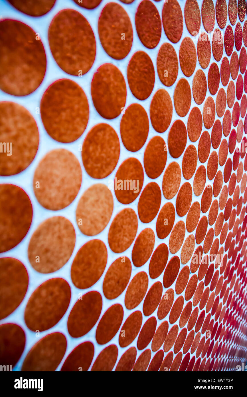 red, orange dots, round, horizontal, vertical, repeating, abstract, fun, creative, many circles Stock Photo